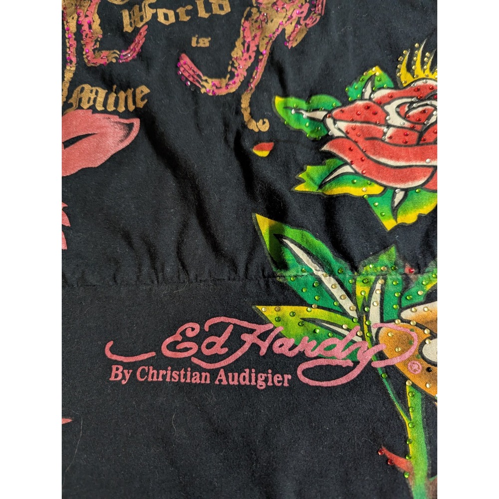 Vintage‎ Ed Hardy Long Baby Tee Panther Rose Tattoo Tunic Christian Audigier L - Picture 5 of 15